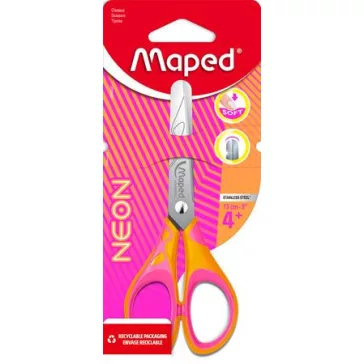   Olló, iskolai, 13 cm, MAPED "Soft Neon", vegyes színek