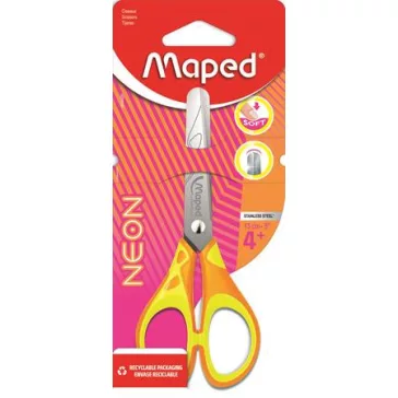   Olló, iskolai, 13 cm, MAPED "Soft Neon", vegyes színek