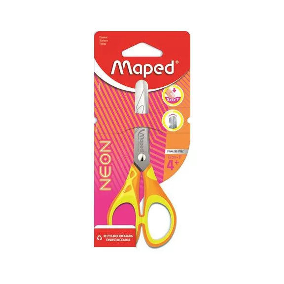 Olló, iskolai, 13 cm, MAPED "Soft Neon", vegyes színek