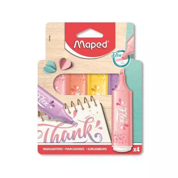 Szövegkiemelő készlet, 1-5 mm, MAPED "Fluo Peps Flex Pastel", pasztell szín, vegyes készletek