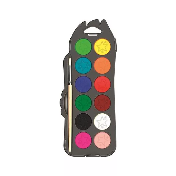 Vízfesték, 12 szín, 30 mm átm/szín + ajándék ecset, MAPED