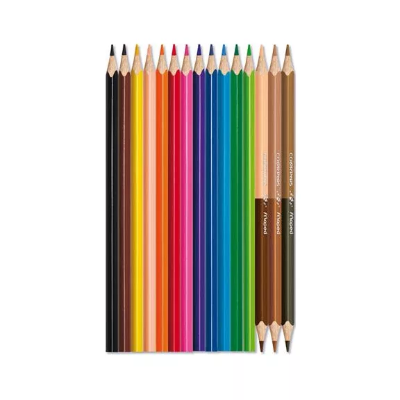 Színes ceruza készlet, háromszögletű, MAPED "Color'Peps World", 12 különböző szín + 3 kétvégű bőrtónus ceruza