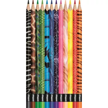   Színes ceruza készlet, háromszögletű, MAPED "Color'Peps Animal", 12 különböző szín