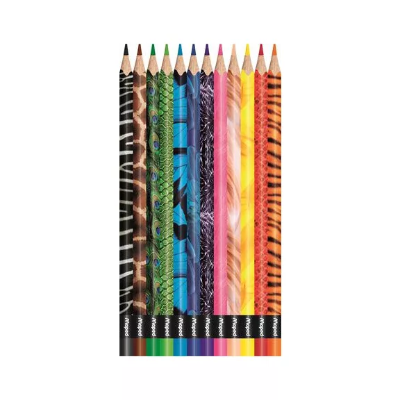 Színes ceruza készlet, háromszögletű, MAPED "Color'Peps Animal", 12 különböző szín