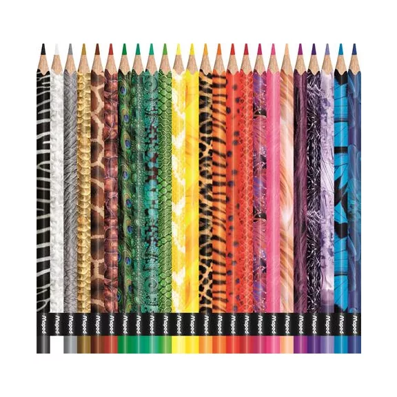 Színes ceruza készlet, háromszögletű, MAPED "Color'Peps Animal", 24 különböző szín