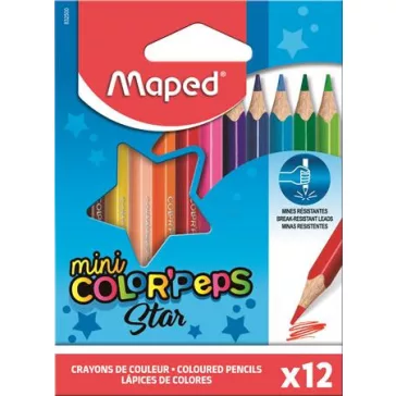   Színes ceruza készlet, háromszögletű, MAPED "Color'Peps Star Mini", 12 különböző szín