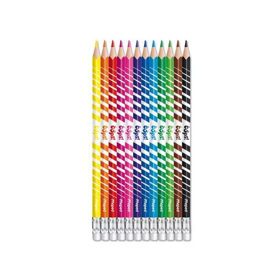 Színes ceruza készlet, háromszögletű, radírozható, MAPED "Color'Peps Oops", 12 különböző szín