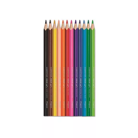 Akvarell ceruza készlet, háromszögletű, ecsettel, MAPED "Color'Peps", 12 különböző szín