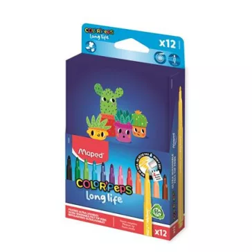   Filctoll készlet, 3,7 mm, kimosható, dobozos, MAPED „Color'Peps Long Life 2”, 12 különböző szín