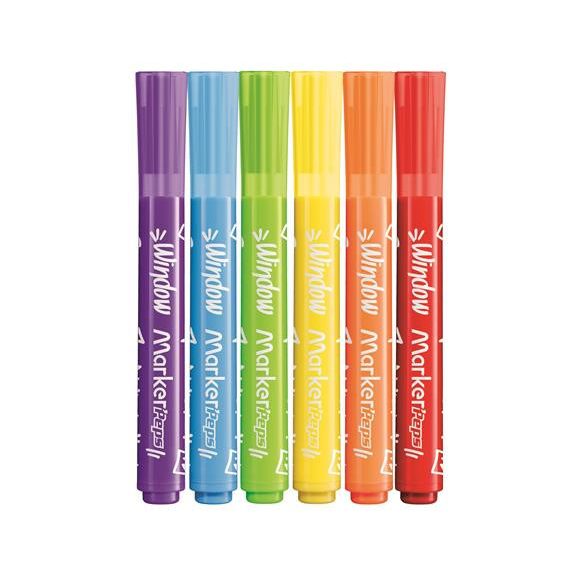 Ablakfilc készlet, vastag, törlőkendővel, 5 mm, MAPED "Marker'Peps", 6 különböző szín