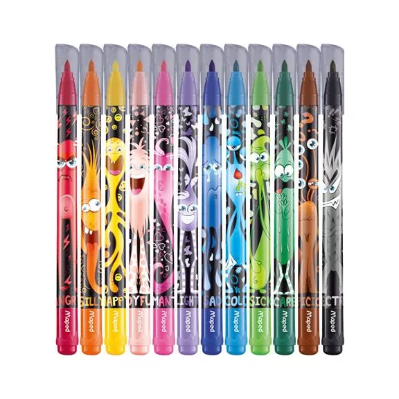 Filctoll készlet, 2,8 mm, kimosható, MAPED "Color'Peps Monster" 12 különböző szín