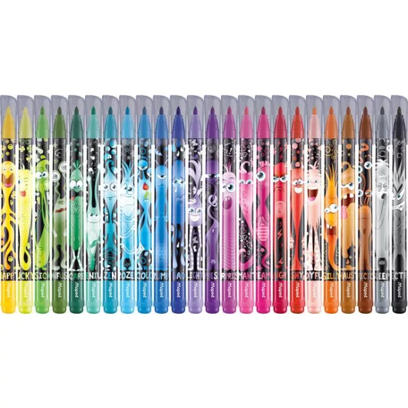 Filctoll készlet, 2,8 mm, kimosható, MAPED "Color'Peps Monster" 24 különböző szín