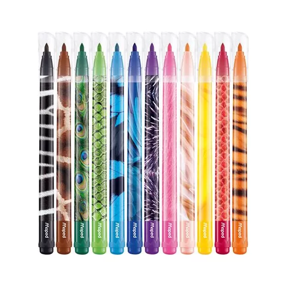 Filctoll készlet, 2,8 mm, kimosható, MAPED "Color'Peps Animals", 12 különböző szín