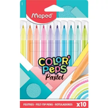   Filctoll készlet, 2,8 mm, kimosható, MAPED "Color'Peps Pastel", 10 különböző pasztell szín