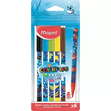  Filctoll készlet, 2 mm, kimosható, MAPED "Color'Peps Ocean Life", 6 különböző szín