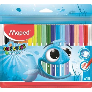   Filctoll készlet, 2 mm, kimosható, MAPED "Color'Peps Ocean", 18 különböző szín