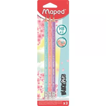   Grafitceruza radírral, HB, háromszögletű, MAPED "Black'Peps Pastel", vegyes pasztell színek