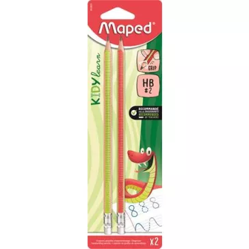   Írástanuló grafitceruza radírral, HB, háromszögletű, MAPED "Kidy Learn", 2 darab