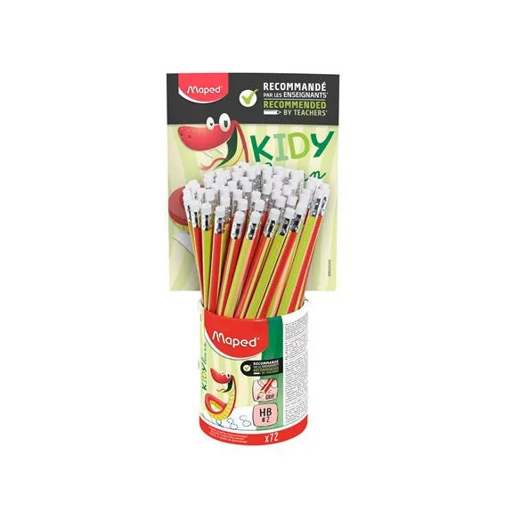 Írástanuló grafitceruza radírral, ceruzatartó, HB, háromszögletű, MAPED "Kidy Learn", 72 darab