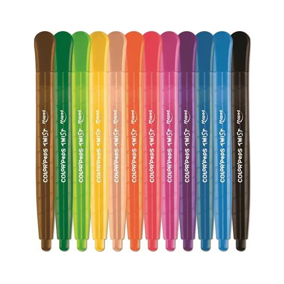 Zsírkréta, kitekerhető, MAPED "Color'Peps", 12 különböző szín