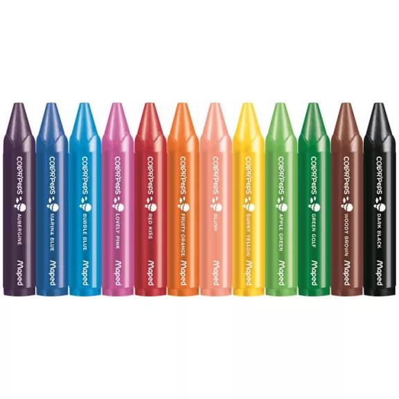 Zsírkréta, vastag, MAPED "Color'Peps MAXI Wax", 12 különböző szín