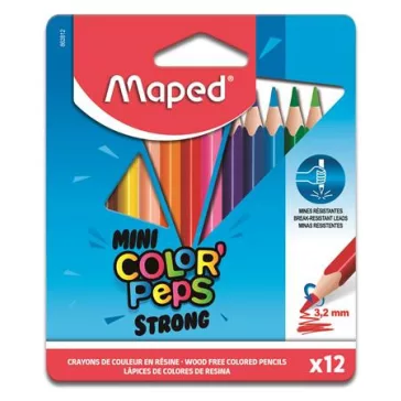   Színes ceruza készlet, háromszögletű, MAPED "Mini Color'Peps Strong", 12 különböző szín