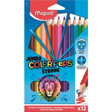   Színes ceruza készlet, háromszögletű, MAPED "Jumbo Color'Peps Strong", 12 különböző szín