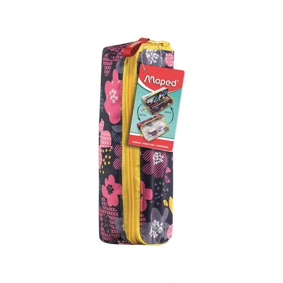 Tolltartó, háromszög alakú, kifordítható, cipzáras, MAPED "Open XXL Pattern", virág mintás