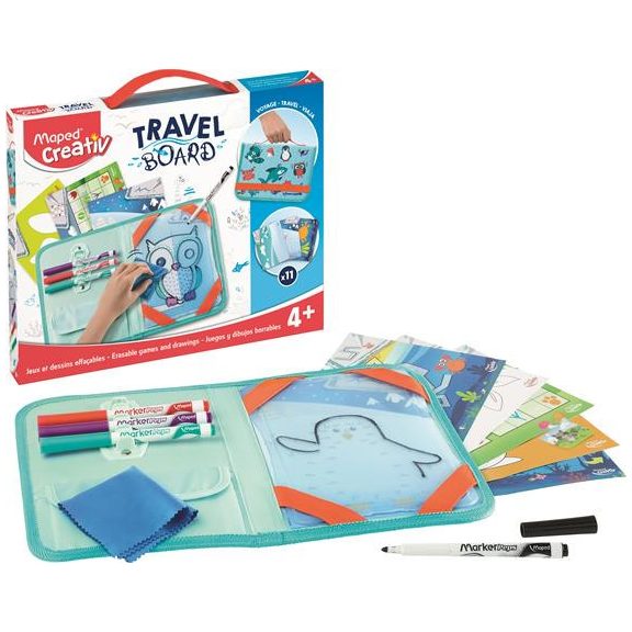 Kreatív készségfejlesztő tábla, utazótáskával, állati móka, MAPED CREATIV "Travel Board"