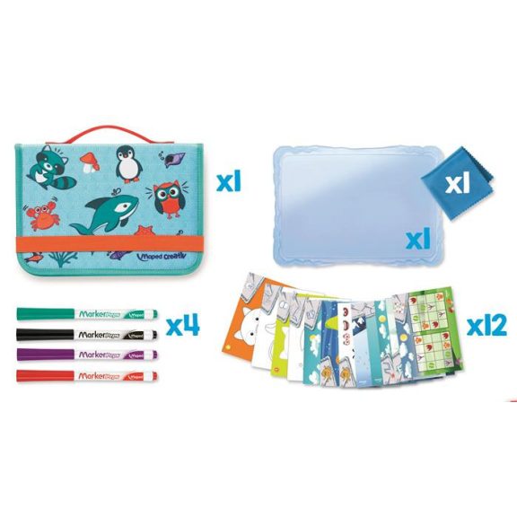 Kreatív készségfejlesztő tábla, utazótáskával, állati móka, MAPED CREATIV "Travel Board"