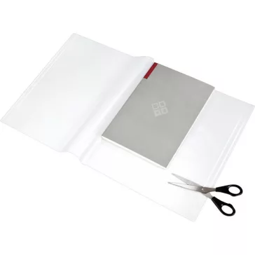   Füzet- és könyvborító, áttetsző, fényes felület, állítható széllel, öntapadó csíkkal 550x310 mm, PP, PANTA PLAST