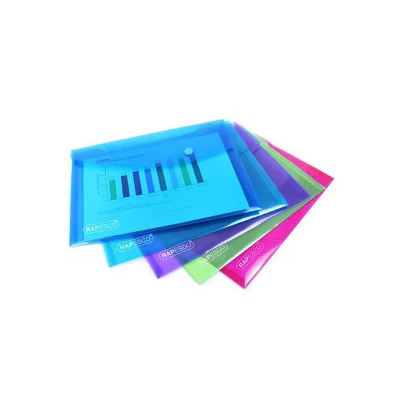Irattartó tasak, A5, patentos, RAPESCO "Eco", áttetsző vegyes színek