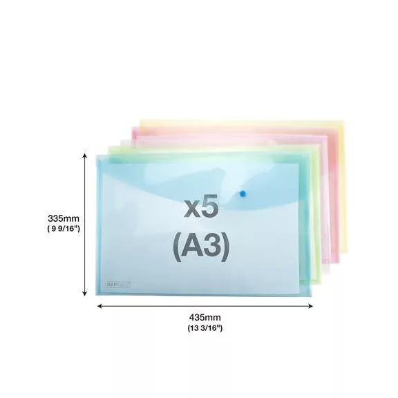 Irattartó tasak, A3, PP, patentos, RAPESCO, vegyes színek