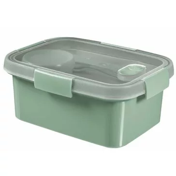   Ételtartó, szósztartóval, evőeszközzel, szögletes, műanyag, 1,2 l, CURVER "Smart Eco", világoszöld