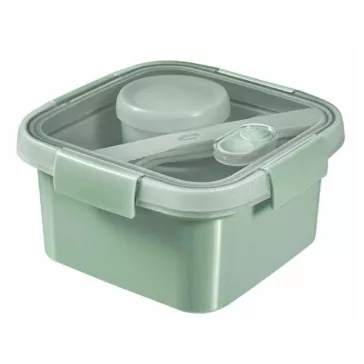   Ételtartó, szósztartóval, evőeszközzel, szögletes, műanyag, 1,1 l, CURVER "Smart Eco", világoszöld