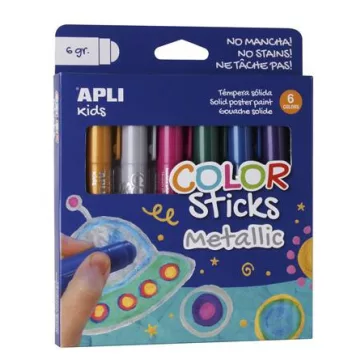   Tempera kréta készlet, APLI Kids "Color Sticks Metallic", 6 különböző metál szín