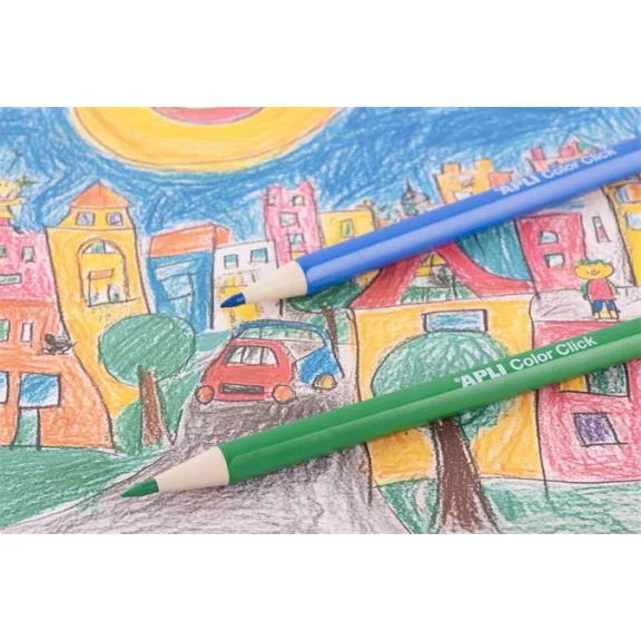Színes töltőceruza készlet, ceruzatartóban, display, APLI "Color Click", 12 szín