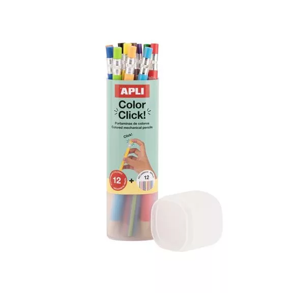 Színes töltőceruza készlet, ceruzatartóban, APLI "Color Click", 12 különböző szín