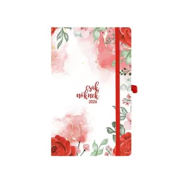   Naptár, tervező, A5, heti, TOPTIMER, "Csak Nőknek", piros virág