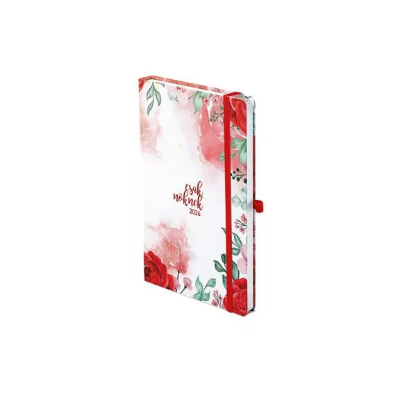 Naptár, tervező, A5, heti, TOPTIMER, "Csak Nőknek", piros virág