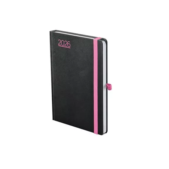 Naptár, tervező, A5, napi, TOPTIMER, "Nero", fekete-pink