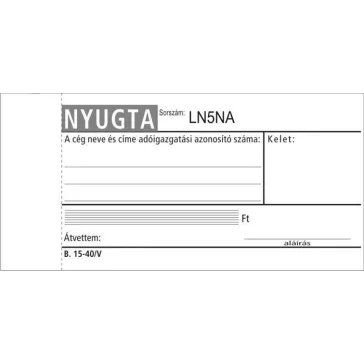   Nyomtatvány, nyugta egysoros, 50x2, VICTORIA PAPER "B.15-40", 20 tömb/csomag