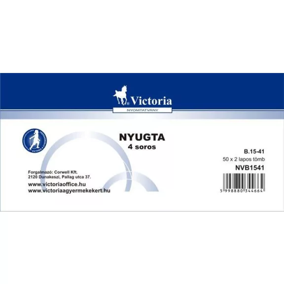 Nyomtatvány, nyugta 4 soros, 50x2, VICTORIA PAPER "B.15-41", 20 tömb/csomag