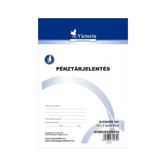 Nyomtatvány, pénztárjelentés, 25x2, A5, VICTORIA PAPER "B.Kisker-104", 10 tömb/csomag