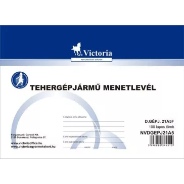   Nyomtatvány, menetlevél, tehergépjármű, 100 lap, A5, fekvő, VICTORIA PAPER, "D.GÉPJ.21.", 10 tömb/csomag