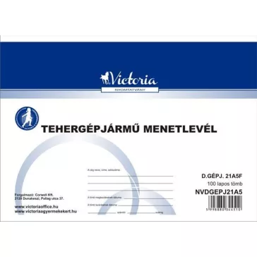   Nyomtatvány, menetlevél, tehergépjármű, 100 lap, A5, fekvő, VICTORIA PAPER, "D.GÉPJ.21.", 10 tömb/csomag
