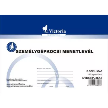   Nyomtatvány, menetlevél, személygépkocsi, 100 lap, A5, fekvő, VICTORIA PAPER, "D.GÉPJ.36.", 10 tömb/csomag