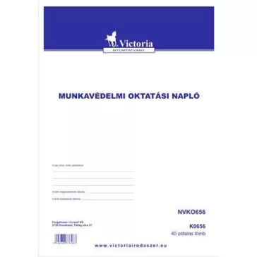   Nyomtatvány, munkavédelmi oktatási napló, 40 oldal, A4, VICTORIA PAPER, 10 tömb/csomag