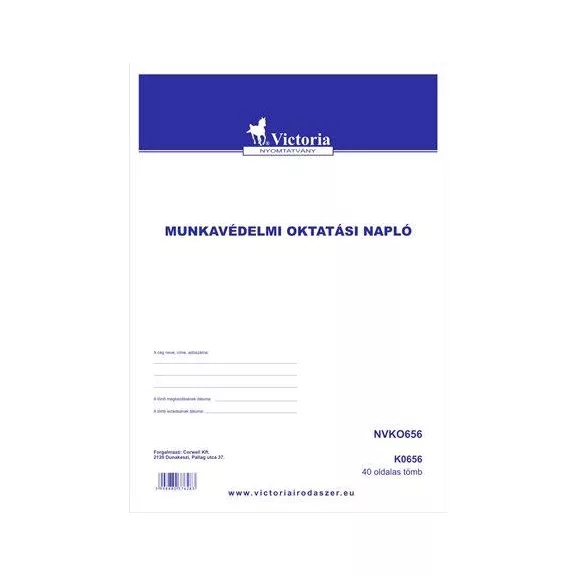Nyomtatvány, munkavédelmi oktatási napló, 40 oldal, A4, VICTORIA PAPER, 10 tömb/csomag