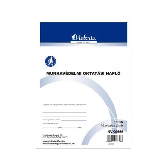 Nyomtatvány, munkavédelmi oktatási napló, 40 oldal, A4, VICTORIA PAPER, 10 tömb/csomag